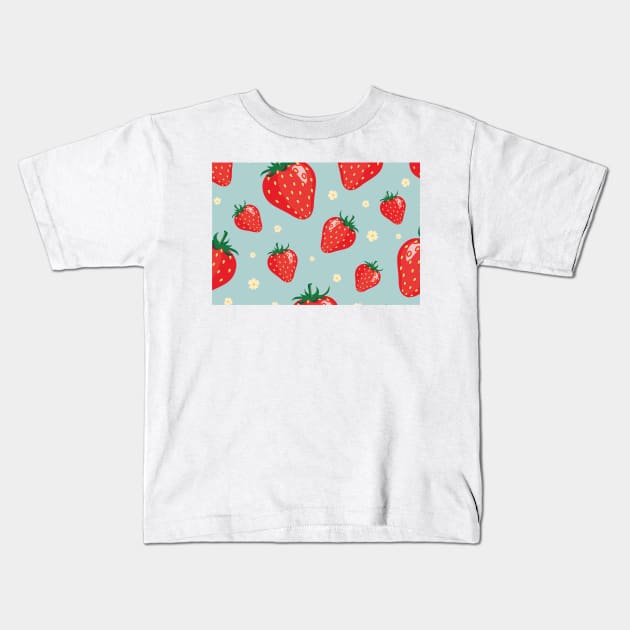 Cute Strawberries Pattern Mask - Beautiful Sunflower background - Great Gift For Her Kids T-Shirt by WassilArt